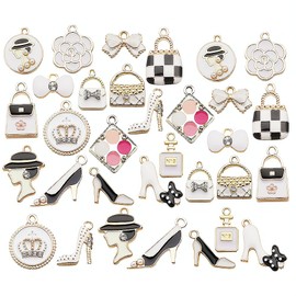 Ximimark 30 pcs Assorted Mini Gold-Plated Enamel Charms Women Makeup Fashion Charms Pendant Lipstick Perfume Fashion Style Charms Pendant For DIY Necklace Bracelets Earrings Jewelry Making Findings