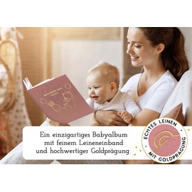 My First Year Baby Album - High-Quality Linen Book with Gold Embossing for the Most Beautiful Memories - Baby Book to Enter for the First Year of Life - Baby Gift for Birth (Balloons Rose)