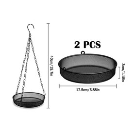 Anlising 2 x Hanging Bird Feeder with Iron Chain and Hooks, Mesh Round Feeder, Feeding Bowl for Wild Birds, Round Bird Feeder, for Garden, Patio, Farm (Black)