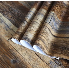 Hopeak Faux Wood Wallpaper Peel and Stick Self-Adhesive Vinyl Decorative Wallpaper Removable 17.5 x 118 Inches Brown