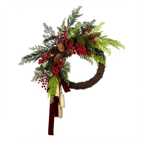 National Tree Company Artificial Christmas Wreath, Green, Chritsmas Joy, Red