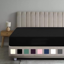 Rohi Single Fitted Sheet 100% Microfibre – 16'' (40cm) Extra Deep Fitted Sheet with All Around Elastic – Ultra Soft, Hypoallergenic & Durable Bed Sheet – Bottom Sheet – (Black – 90 x 190cm)