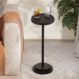 BLUEWEST Drink Table, 24.4" Tall Compact Side Table with Phone Slot and Weighted Base, Durable Pedestal Table Accent for Living Room, Bedroom, or Office, Martini and Cocktail (Black)
