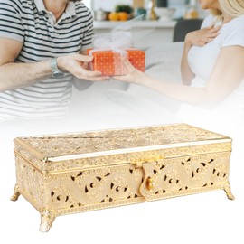 Cocoarm Vintage Jewelry Box, Rectangle Vintage Metal Jewelry Box Trinket Present Box for Girl Women Necklace Earrings Rings (Gold)