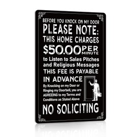 WaaHome No Soliciting Sign for House Funny No Soliciting Sign for Front Door Home Yard, 8''x12'' Don't Knock This Home Charges 50 per Minute, Waterproof, Weather Resistant