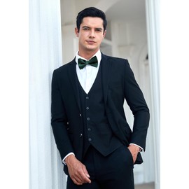 HISDERN Bow Tie Pre-Tied Men's Bow Tie with Pocket Square Set Plain Bow Tie Suit for Tuxedo Wedding, A1 green.