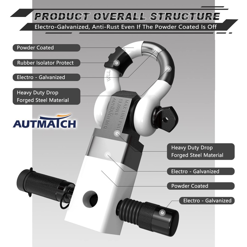 AUTMATCH Shackle Hitch Receiver 2 Inch - 3/4" D Ring