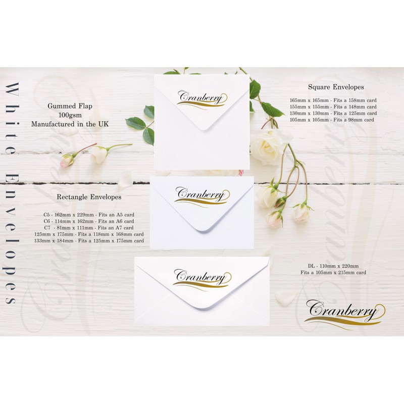 20 White Envelopes. C5, C6, C7, DL, 6.5x6.5, 6x6, 5x7,