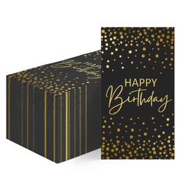 Horaldaily Happy Birthday Disposable Paper Decorative Guest Napkins, Black Gold Foil Dots Celebration Hand Towel for Party Lunch Dinner Kitchen Bathroom