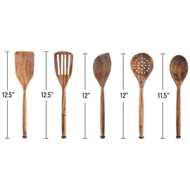 Labrea Life + Home 5pc Solid Acacia Wooden Kitchen Utensils Set Cooking Baking Home Essentials, 12 Inch