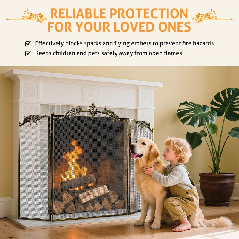 WICHEMI Fireplace Screen 3 Panel Folding Fireplace Screens 50.4 x