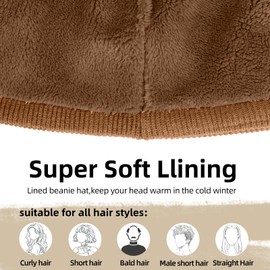 Winter Beanie Hat for Men & Women,Warm & Soft Knitted Beanie hat Thermal Fleece Lined,Daily Knit Hat for Cold Weather (US, Alpha, One Size, Brown)