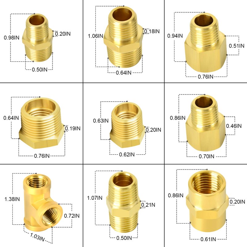 GASHER 26PCS Brass Pipe Fitting Kit, Hex Bushing, Reducer Adapter,