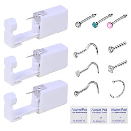HYJLPAF Nose Piercing Kit - 3 Pack Self Nose Piercing Gun, Disposable Safety Nose Percinging Kit with Nose Rings Stud Nose Piercings Gun Kit Tool (white+pink+blue)