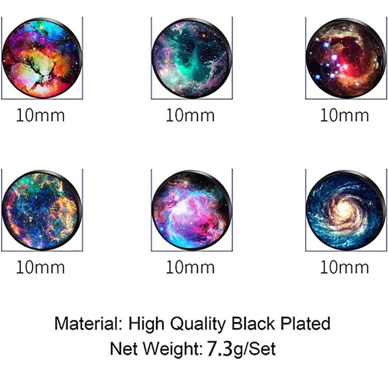SIISPRI 6Pairs Galaxy Mens Earrings Set Hypoallergenic Surgical Stainless Steel