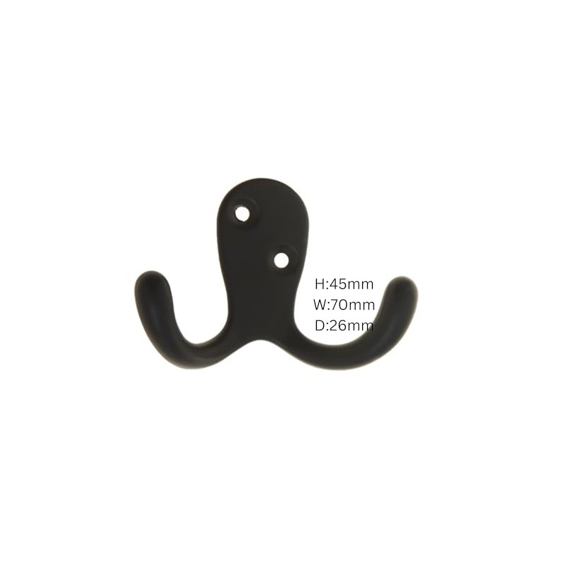 Aretro Hooks Hangers, Double Vertical Heavy Duty, Matt Black, Robe