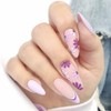 Almond Press on Nails Medium Fake Nails with Purple Flower