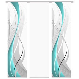 Set of 3 Panel Curtain | Opaque | WUXI | Height 245 cm | 2 x/1 x Plain Colour Transparent Petrol/White Design