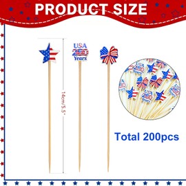 200pcs USA 250th Patriotic Cocktail Picks 4th of July Star Appetizer Picks