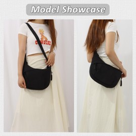 Fecialy Crescent Bag for Women Men Hobo Nylon Crossbody Bag Multi-Pocket Sling Bag Moon Bag Slouchy Dumpling Bag