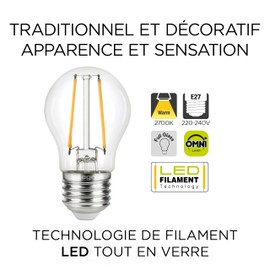 Integral LED E27 Omni-Filament Drop Warm 2700K, 250LM, 2W (Equivalent to 25W) Non-Dimmable Lamp - 4 Pack - Energy Efficient. For Bedroom, Hallway, Living Room & More