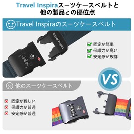 travel inspira TSA Lock, Suitcase Belt, Convenient Goods, For Travel, Load Tightening Belt, Band, Prevents Loads Collapse, 40.2 - 78.7 inches (102 - 200 cm), Adjustable, I-Shaped, Lightweight, 3-Digit Dial, Fixing Belt, Suitcase Belt with Keys, Prevents Slipping, Ideal for Travel/Business Trips, Navy