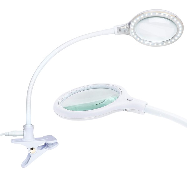 Brightech LightView Flex Superbright LED Magnifier Lamp with Clamp Daylight Bright LED's - Energy-Saver with 1.75X Magnification - White