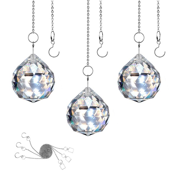 MerryNine 3 Pcs Crystal Suncatcher Prism Ball, Clear 1.6"/40mm Sun