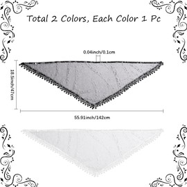 CABODYALS 2Pcs 2 Colors Lace Scarf Head Wrap Flower Pattern Cloth Vintage Soft Triangle Hairband Floral Edging Trimming Polyester Sheer Headbands for Women Hair Accessories Party Wedding Daily Wear