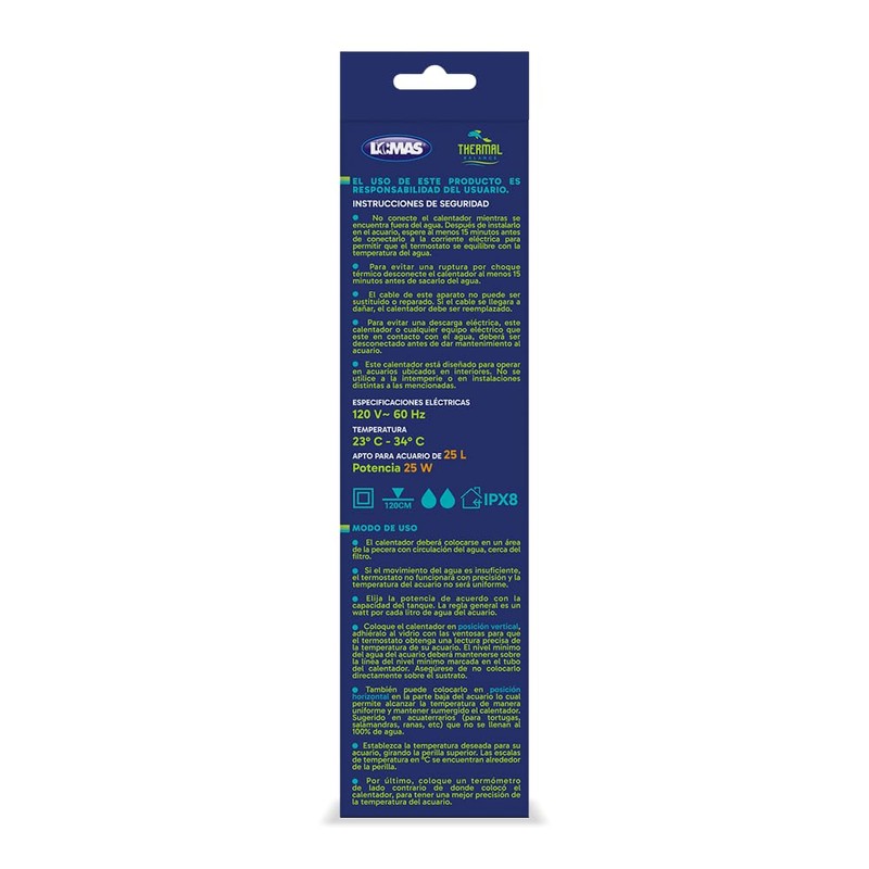 Lomas Calentador Sumergible para Acuario con Termostato, Thermal Balance, 25W