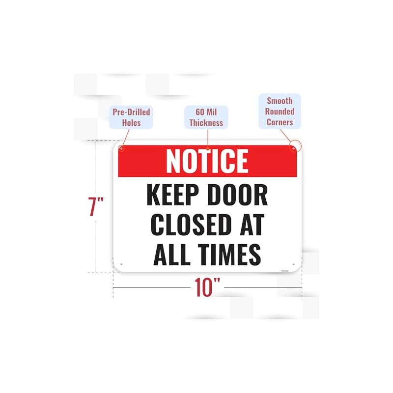 1PC Keep Door Closed At All Times Sign, 10 x