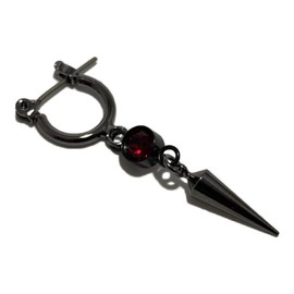 Akusetia Titanium Ring Earrings, Hoop Earrings, Metal Black, Black, Simple, Single Ear, 18G, Dagger Crystal (Red, Red)