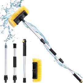 NAVAPAL 54" Car Wash Brush with Long Handle and 12" Soft Bristle Brush Head, Water Flow-Thru Car Washing Brush with Hose Attachment for Cleaning Car, RV, Truck, Boat, Camper, House Siding and More