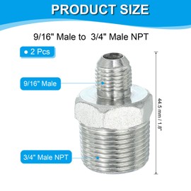 PATIKIL Hex Reducing Nipple Connectors Pipe Adapter 9/16" Male 37° Flare JIC x 3/4" Male NPT, 2 Pack Pipe Fitting Reducer Nipple Adapter Plated Steel Hydraulic Fitting