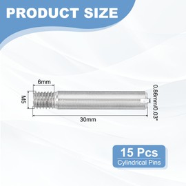 PATIKIL M5 x 30mm Slotted Cylindrical Pin, 15 Pcs 304 Stainless Steel Dowel External Thread Slotted Pin Screw for Home Furniture Cabinet Improvement, Silver Tone