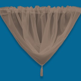 Plain Tasseled Voile Swags Net Curtains Voile Swag Valance Pelmet (Sand)