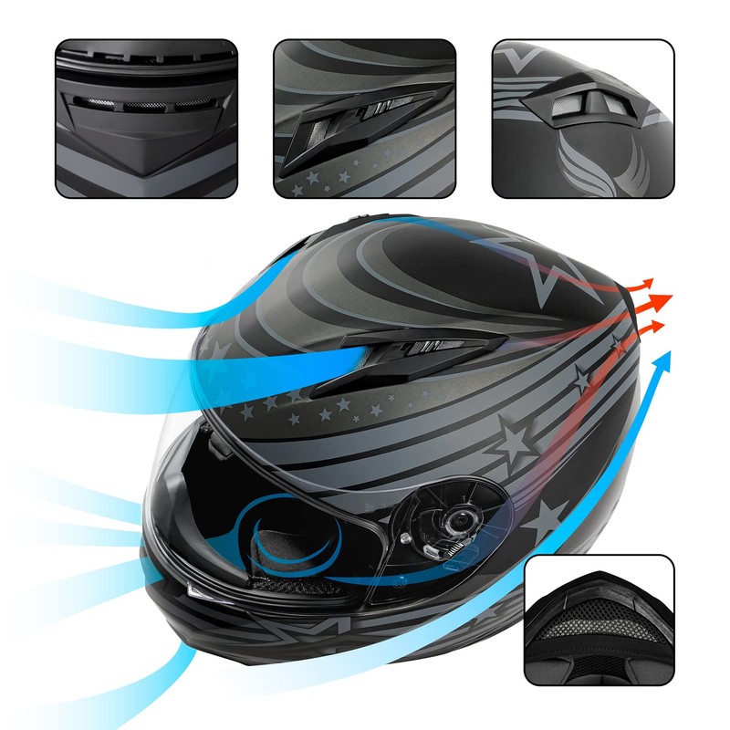 VCAN VX Lightweight Full Face Motorcycle Street Bike Helmet with