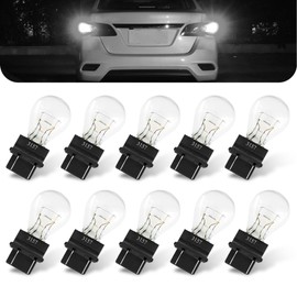 getfay Pack-10 Car 3157 Brake Light Bulb, 12V 21/5W Double Contact 360 Degree Lighting Halogen Bulb Replacement, Micro Quartz Glass Double Filamen Light Bulb, Universal for Most Cars (White)