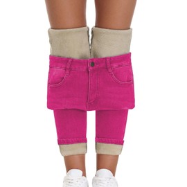 Winter Jeans for Women Fleece Lined Jeggings Women Fleece Lined Jeans Womens Fleece Pants Woments,Hot Pink, US2