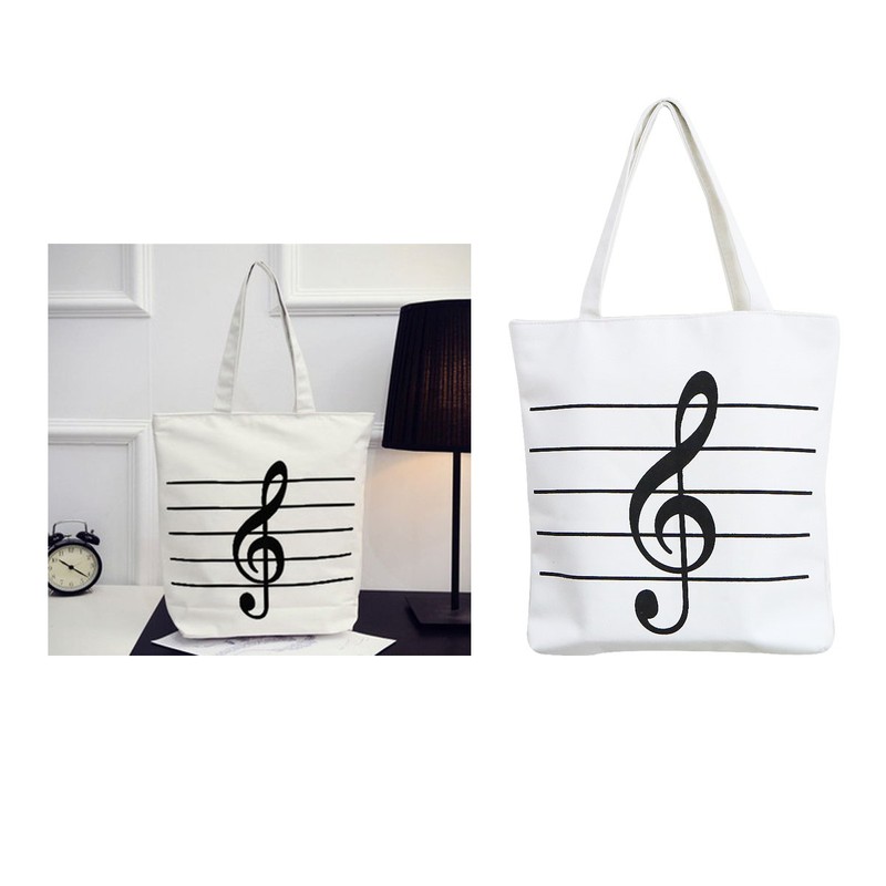 Music Notes Handbag Canvas Tote Bag Reusable Grocery Bag Shoulder