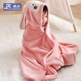 Kids Hooded Poncho Bath Towel - Quick-Dry Coral Fleece Baby Bathrobe Beach Alpaca + 90*150cm Thick Version 4ea