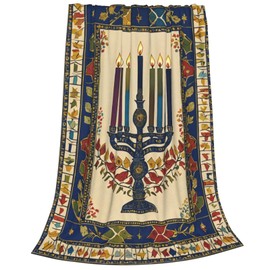 FAMEMBERPERS Menorah 9 Branch Candle Holder Jewish Blankets Hanukkah Blanket Throw Religious Throw Blanket Soft Lightweight Cozy Plush Warm Blankets for Women Men Kids Gift