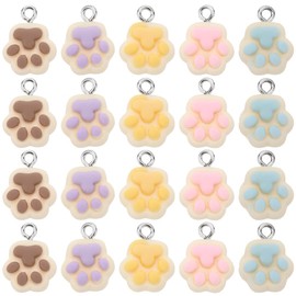 SUNNYCLUE 30Pcs 5 Colors Cat Paw Print Charms Cat Claw Charms Cute Resin Colorful Animal Charms Animals Footprint Charm for jewellery Making Charms Supplies Keychain Dangles Earring Necklace DIY