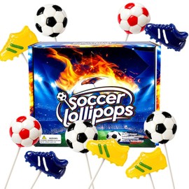 24 Packs Soccer Ball & Golden Boot Shaped Lollipops, Individually Wrapped Suckers, Blueberry, Mint, Strawberry & Chocolate Flavored Soccer Themed Candy for Game Day, Team Celebrations & Party Treats