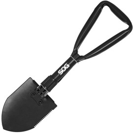 SOG Black Carbon Steel Entrenching Tool Folds Down w/ Belt Sheath F08N