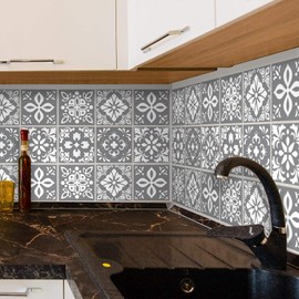 WALPLUS Pack of 24 15 x 15 cm Bans Dark Grey Cement Spanish Wall Tiles Stickers Peel and Stick Backsplash Decals Home Decor Backstand for Kitchen Bathroom Tiles Colour on Wall