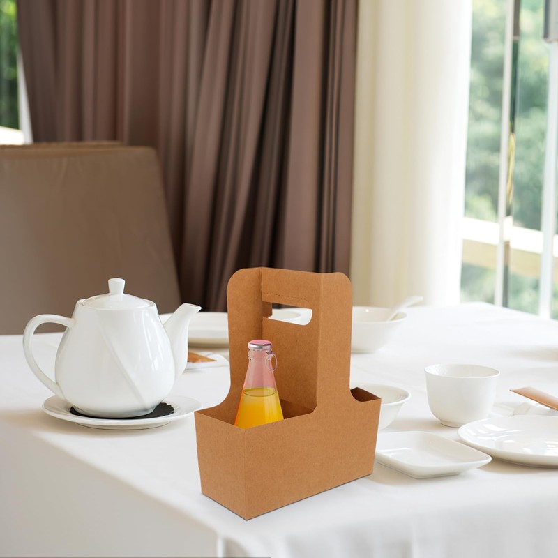 SOLUSTRE 2 Cup Drink Carrier with Handle, 10pcs Kraft Paperboard