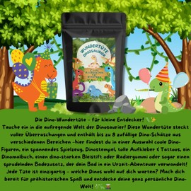 Dino Surprise Bag with up to 8 Great Dino Surprises, Dinosaur Toy School Cone Wonder Bag Children, School Cone Boys, Surprise Bag for Boys, Dinosaur Egg