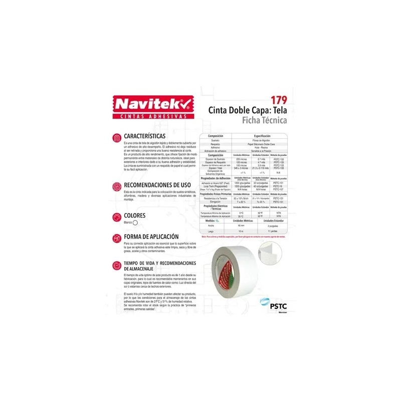 Cinta Doble Capa Navitek 179 Tela 48mmx10m