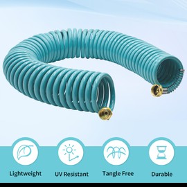 AUTOMAN Coil Garden Hose 50 ft, EVA Curly Water Hose with Brass Connectors, Recoil Garden Water Hose,Includes 7-Pattern Function Sprayer,Retractable,Corrosion Resistant Garden Coil Hose.